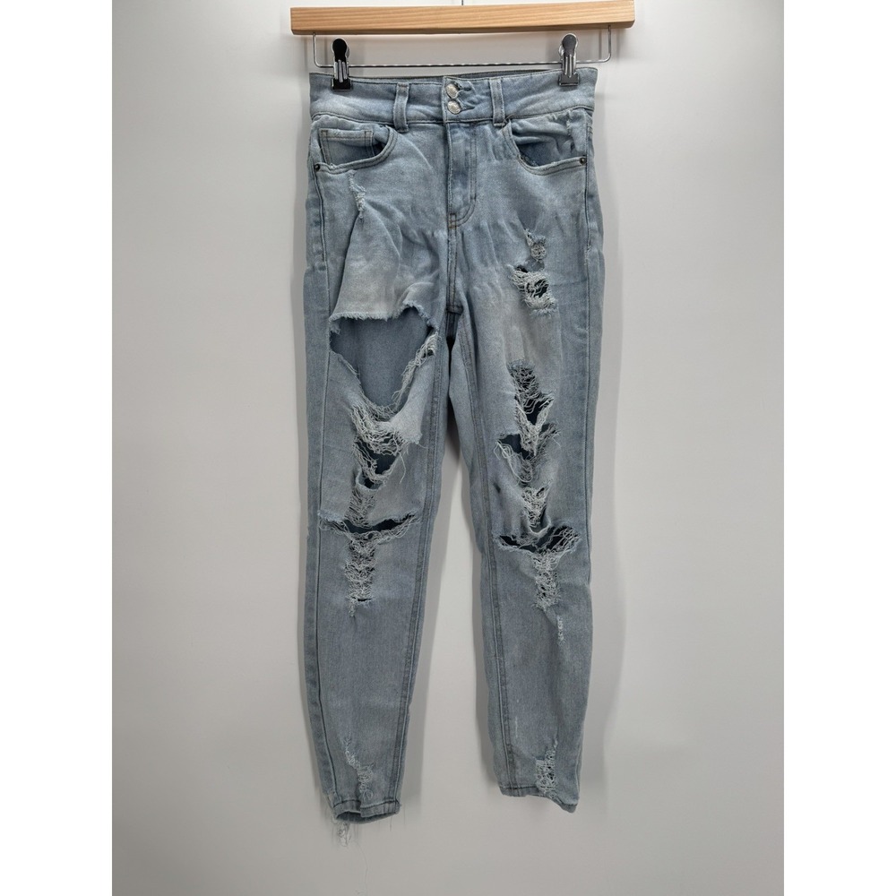 Vanilla Star Cargo Jeans Women 7 Blue Denim Mid Rise Distressed Pre-Owned